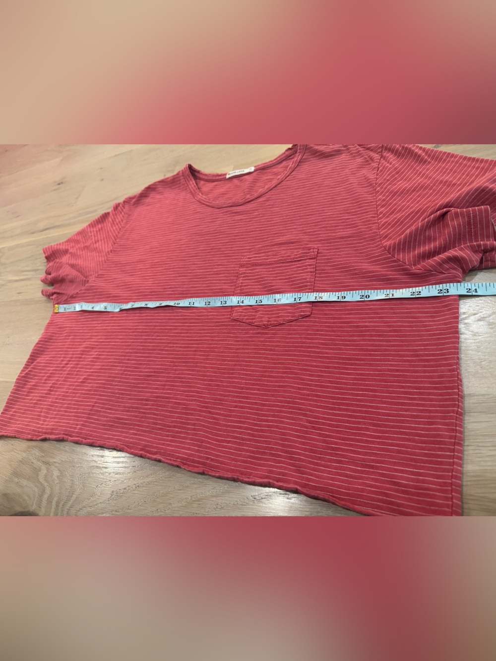 Marine Layer Saddle Pocket Tee ALTERED cropped raw hem red stripe size XL - Picture 3 of 6